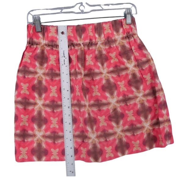 J.Crew Womens Silk Linen Blend Skirt Size 4 Pink Tie-Dye Pattern Elastic Waist - Picture 5 of 7
